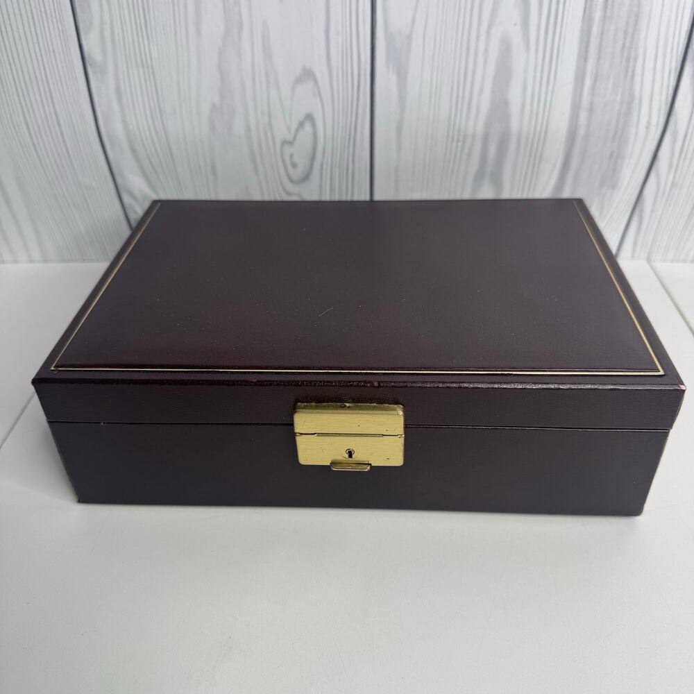 Vintage Swedish Design Phillip Jewelry Brown Leather Trinket Box Royal 7 x 10